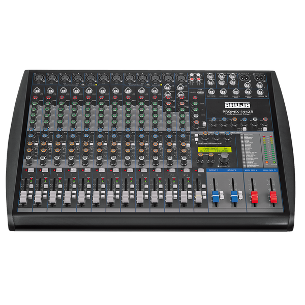 Ahuja PROMIX-1442R With Built-in MP3 Recorder, 24 Digital Effects, 2 Group Outputs, 48V Phantom Supply on all Channels AC Operation