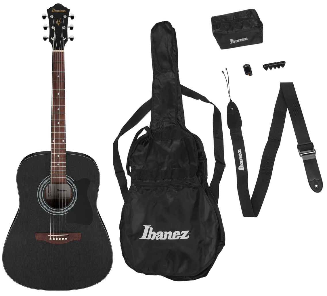 Ibanez V54NJP-WK Jampack Series Acoustic Guitar Package, Weathered Black