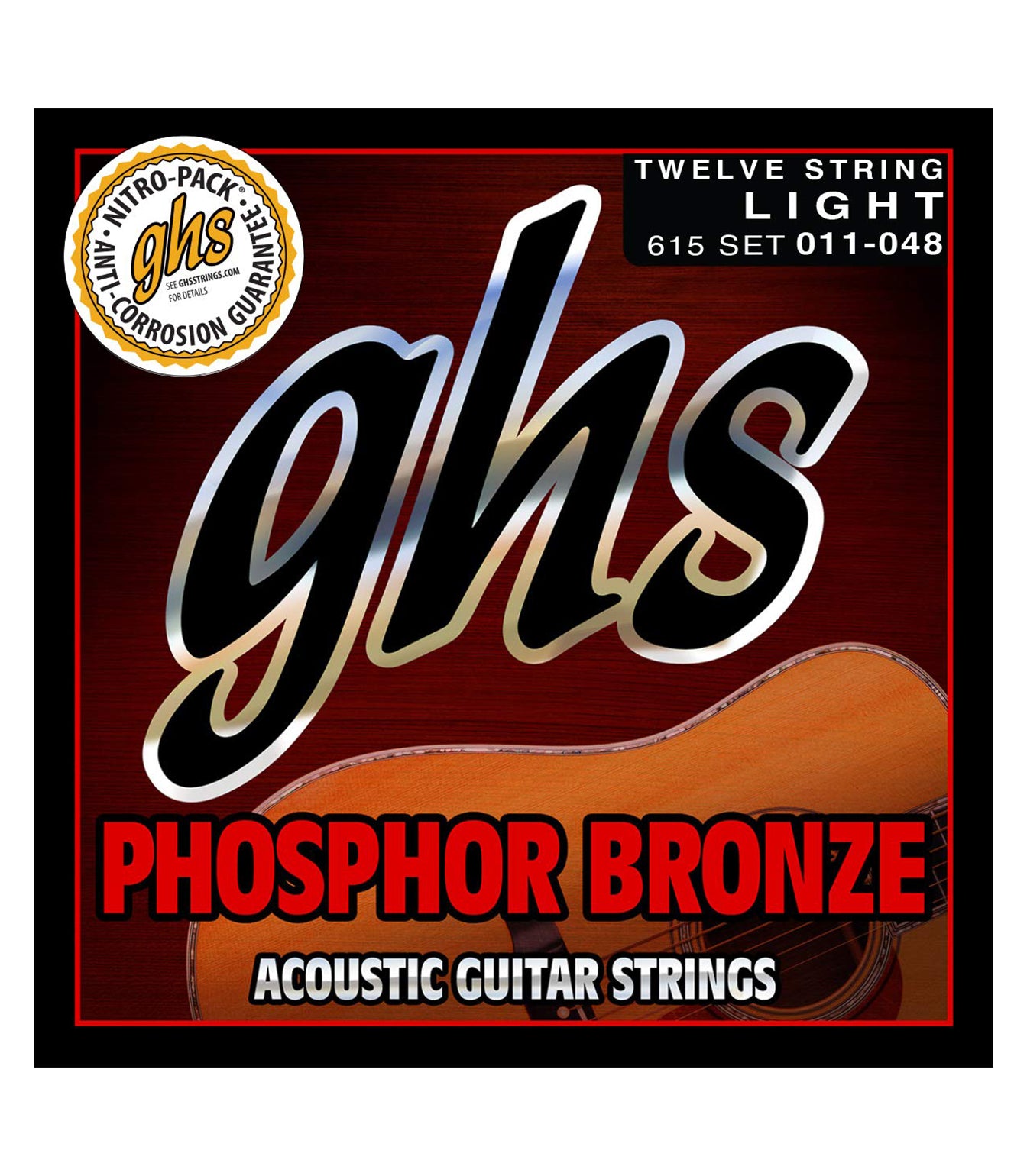 GHS 615GHS 12-String Set Phosphor Bronze Acoustic Guitar String - 11 - 48 Gauge Light
