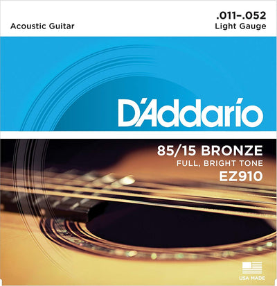 D'Addario EZ910 Acoustic Guitar Strings - 85/15 Bronze (.011-.052 Light Gauge)