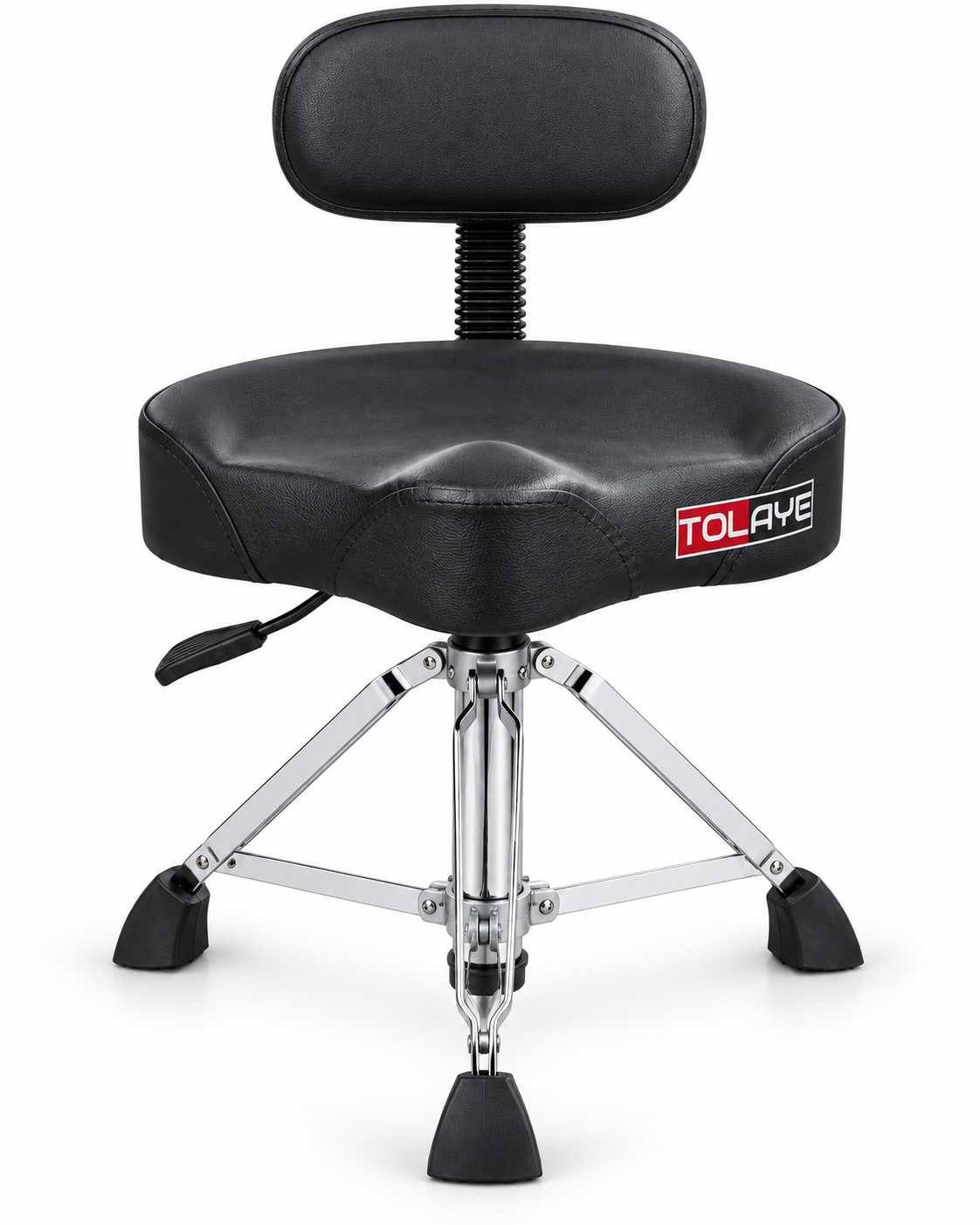 Tolaye BB1 Saddle Drum Throne with Backrest, Adjustable Height, Ergonomic Padded Seat & Heavy-Duty Chrome Tripod Base