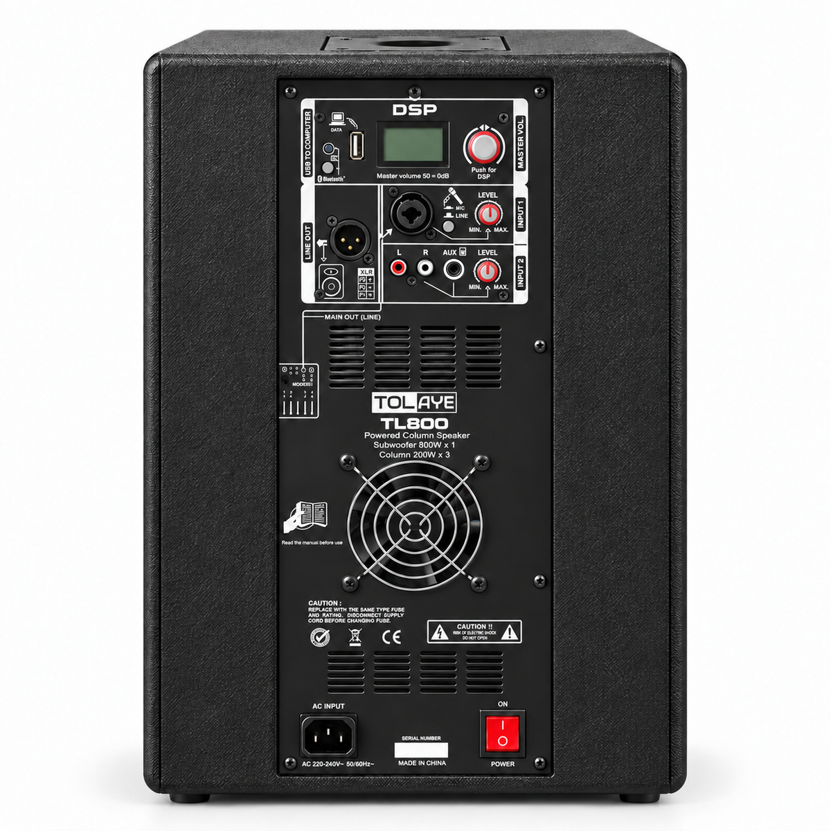 Tolaye TL800 Portable Tower PA System with DSP, 18" Subwoofer, 3-Column Speaker Array, Protective Cover & Wheels