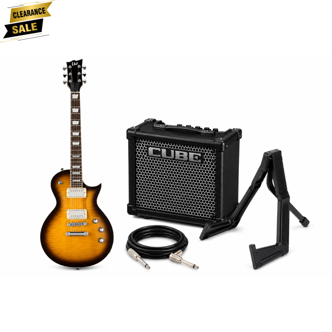 ESP LTD EC-401VF Electric Guitar Bundle | Roland CUBE-10GX Amp + Stand + Cable