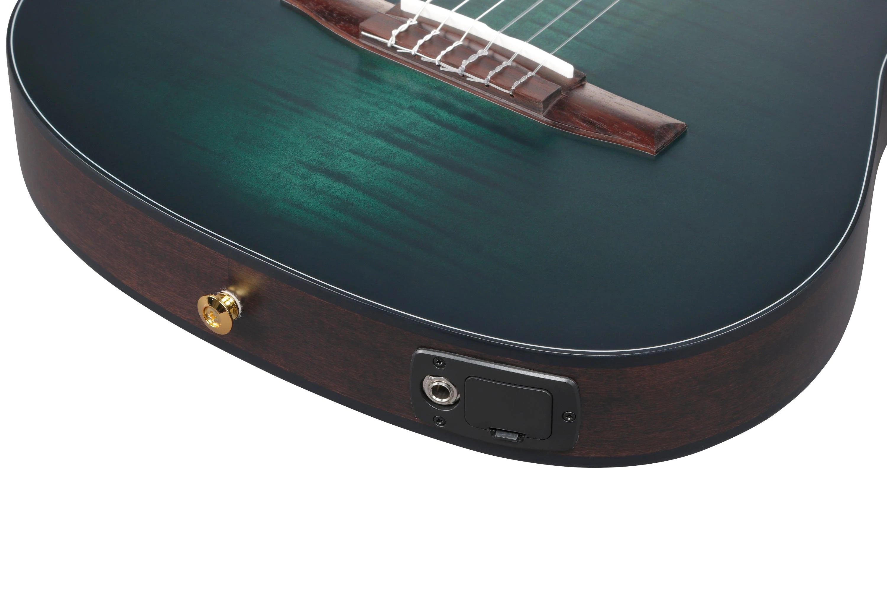 Ibanez FRH20FMNDGL Thinline Nylon-String Acoustic-Electric Guitar Featuring A Striking Deep Emerald Green Low Gloss Finish