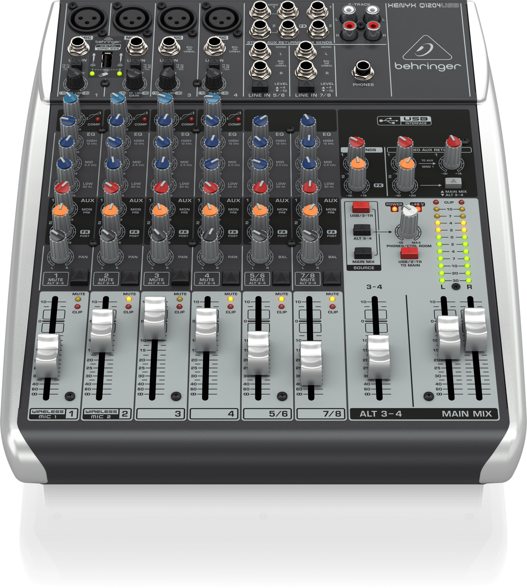Behringer Xenyx Q1204USB Premium 12-Input 2/2-Bus Mixer with XENYX Mic Preamps and Compressors, Wireless Option and USB/Audio Interface
