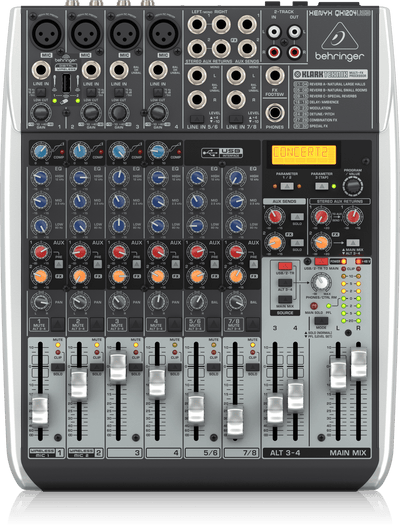 Behringer Xenyx QX1204USB Premium 12-Input 2/2-Bus Mixer with XENYX Mic Preamps and Compressors, Klark Teknik Multi-FX Processor, Wireless Option and USB/Audio Interface