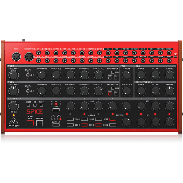Behringer Spice التناظرية شبه النظم المتناظرة مع 2 مذبذبات ، 4 محاذاة فرعية ، مرشح متعدد الأوضاع ومتسلسل مزدوج المكون من 4 خطوات