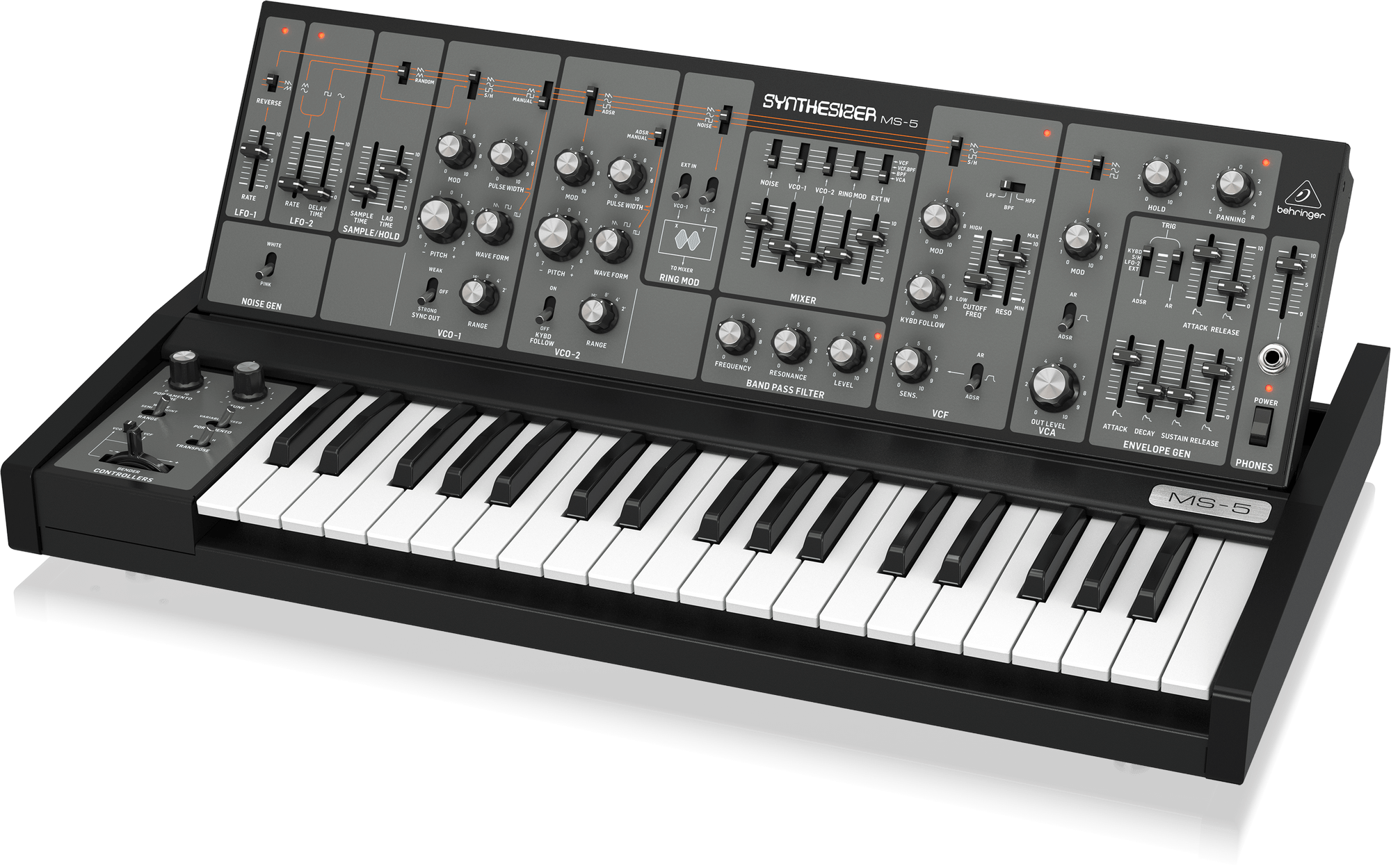 Behringer MS5-BEH Analog Synthesizer with 37 Full-Size Keys, 2 VCOs, Multi-Mode VCF, VCA, 2 LFOs, 2 Envelopes and Ring Modulator