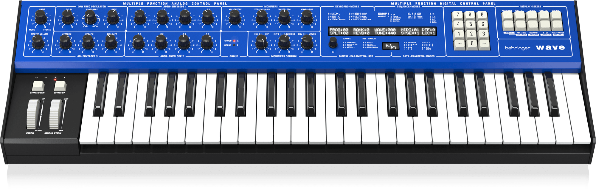 Behringer WAVE Legendary 8-Voice Multi-Timbral Hybrid Synthesizer with Wavetable Generators and Analog VCF and VCA, LFO, 3 Envelopes, Arpeggiator and Sequencer