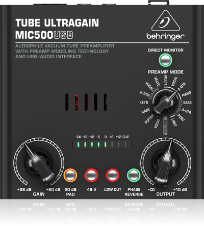 Behringer MIC500USB Audiophile Vacuum Tube Preamplifier with Preamp Modeling Technology and USB/Audio Interface