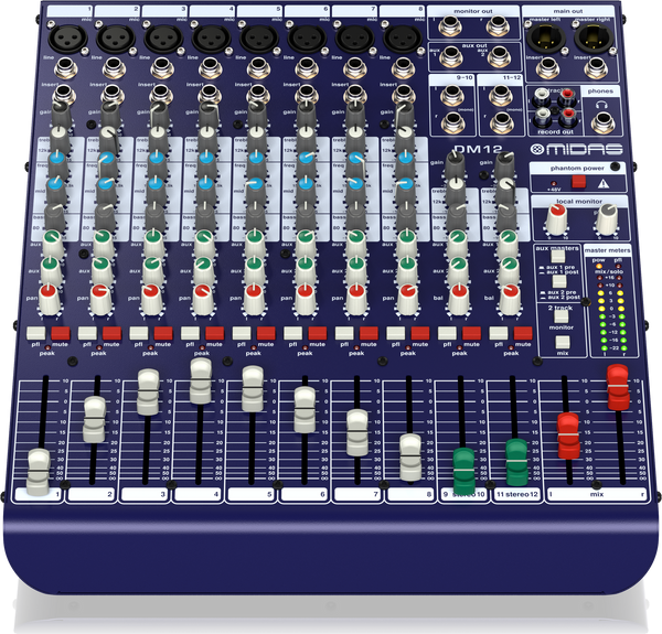 Midas DM12 12 Input Analogue Live and Studio Mixer with Midas Microphone Preamplifiers