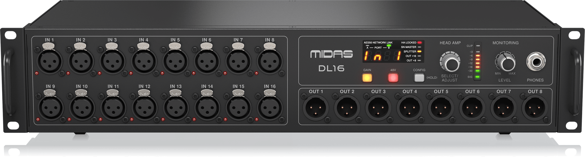 Midas DL16 16 Input and 8 Output Stage Box with 16 Midas Mic Preamps
