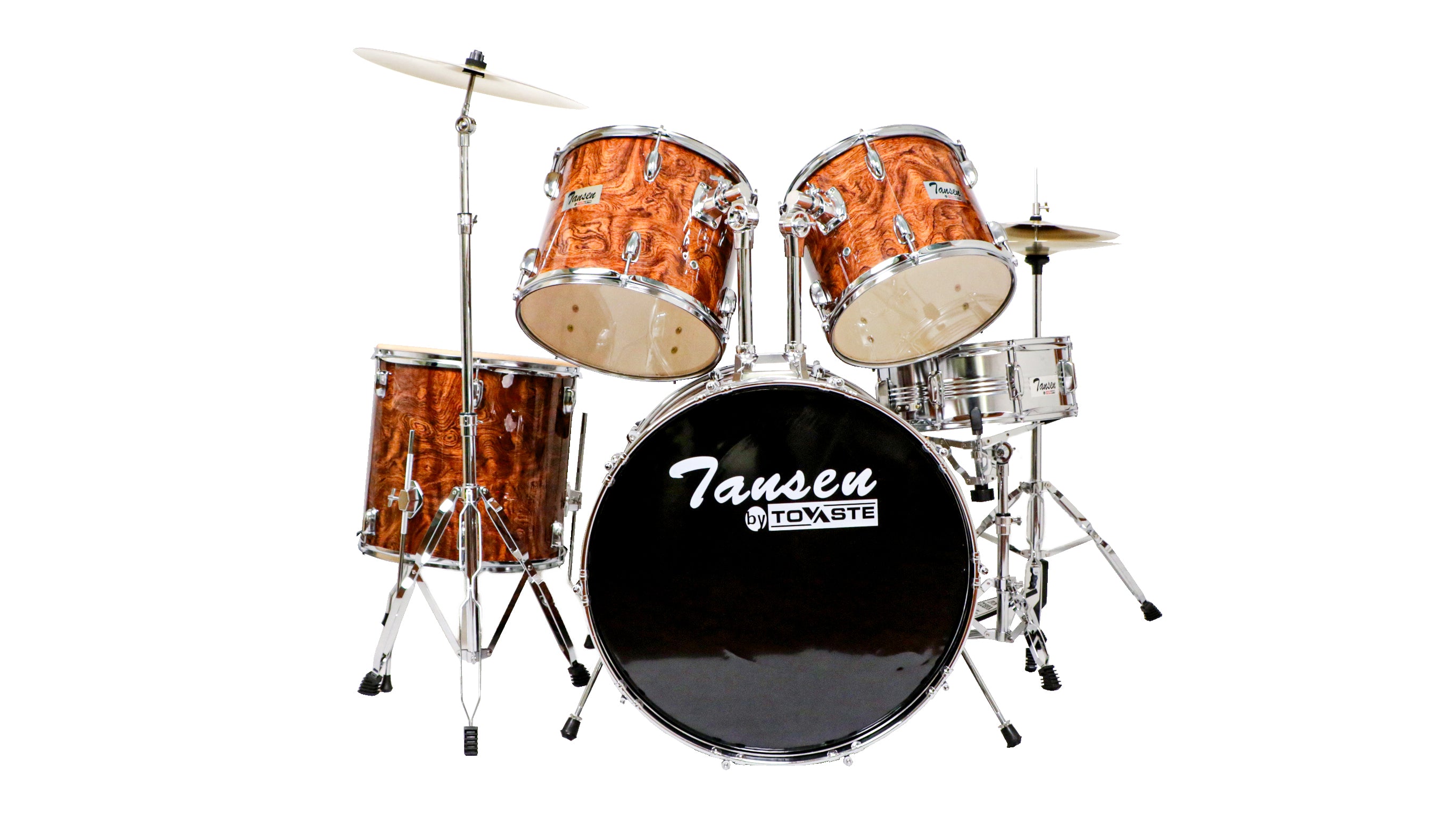 Tovaste JBP2020TSW Drum Set 5pc with Cymbal and Seat, Tiger Skin Wood