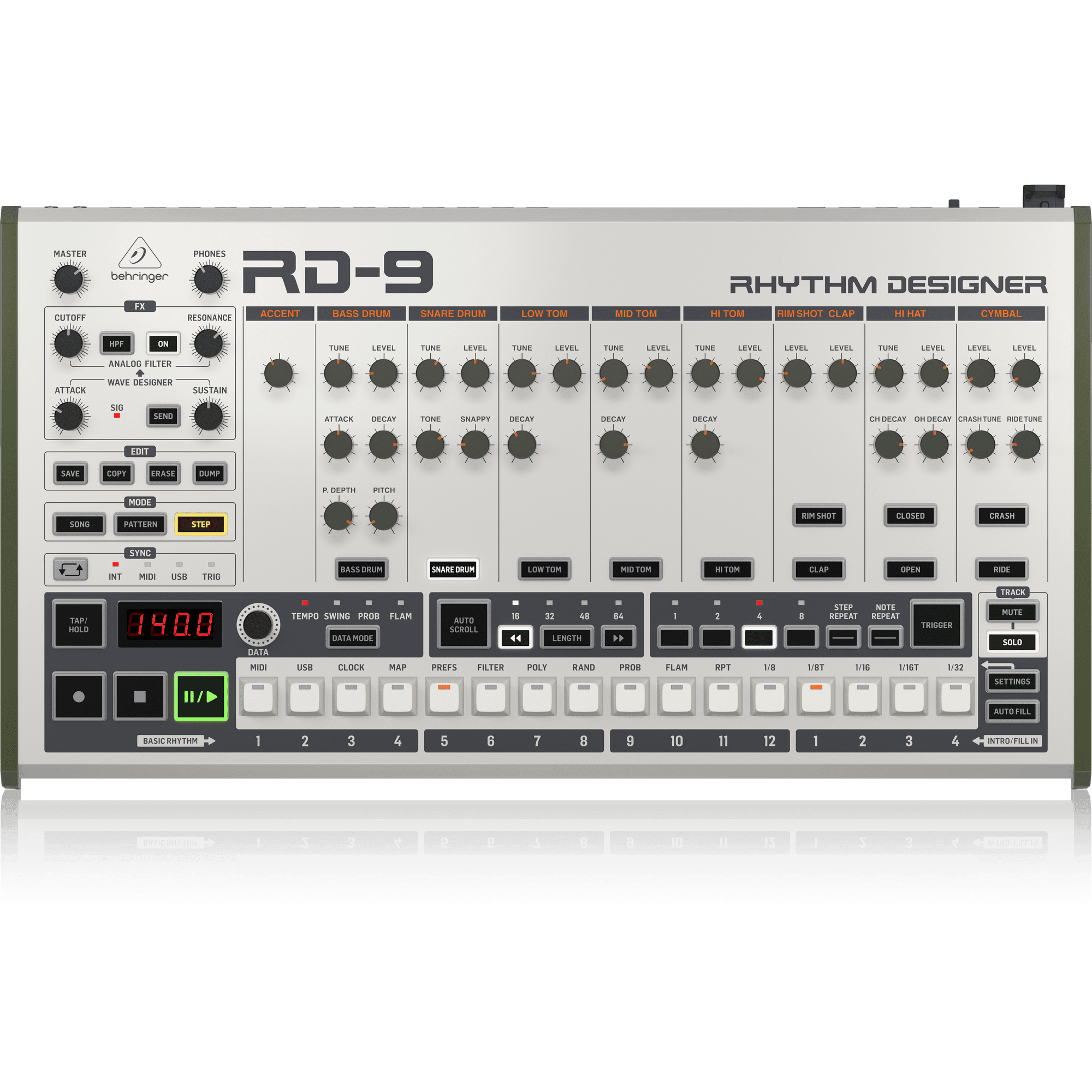 Behringer RD9 Analog/Digital Drum Machine with 11 Drum Sounds - MusicMajlis