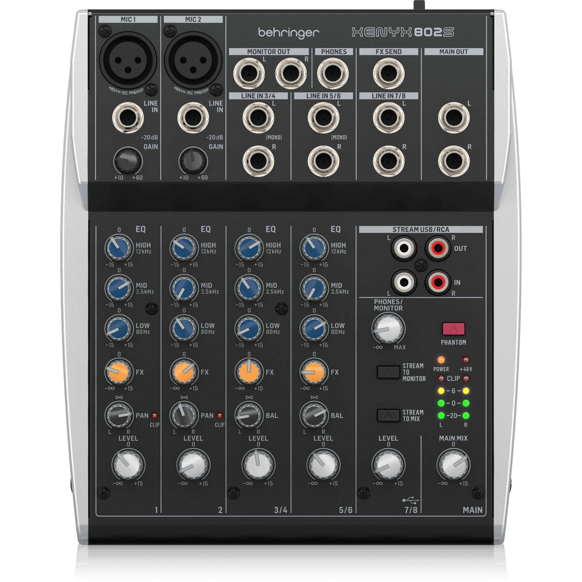 Behringer XENYX 802S Premium Analog 8-Input Mixer with USB Streaming Interface - MusicMajlis