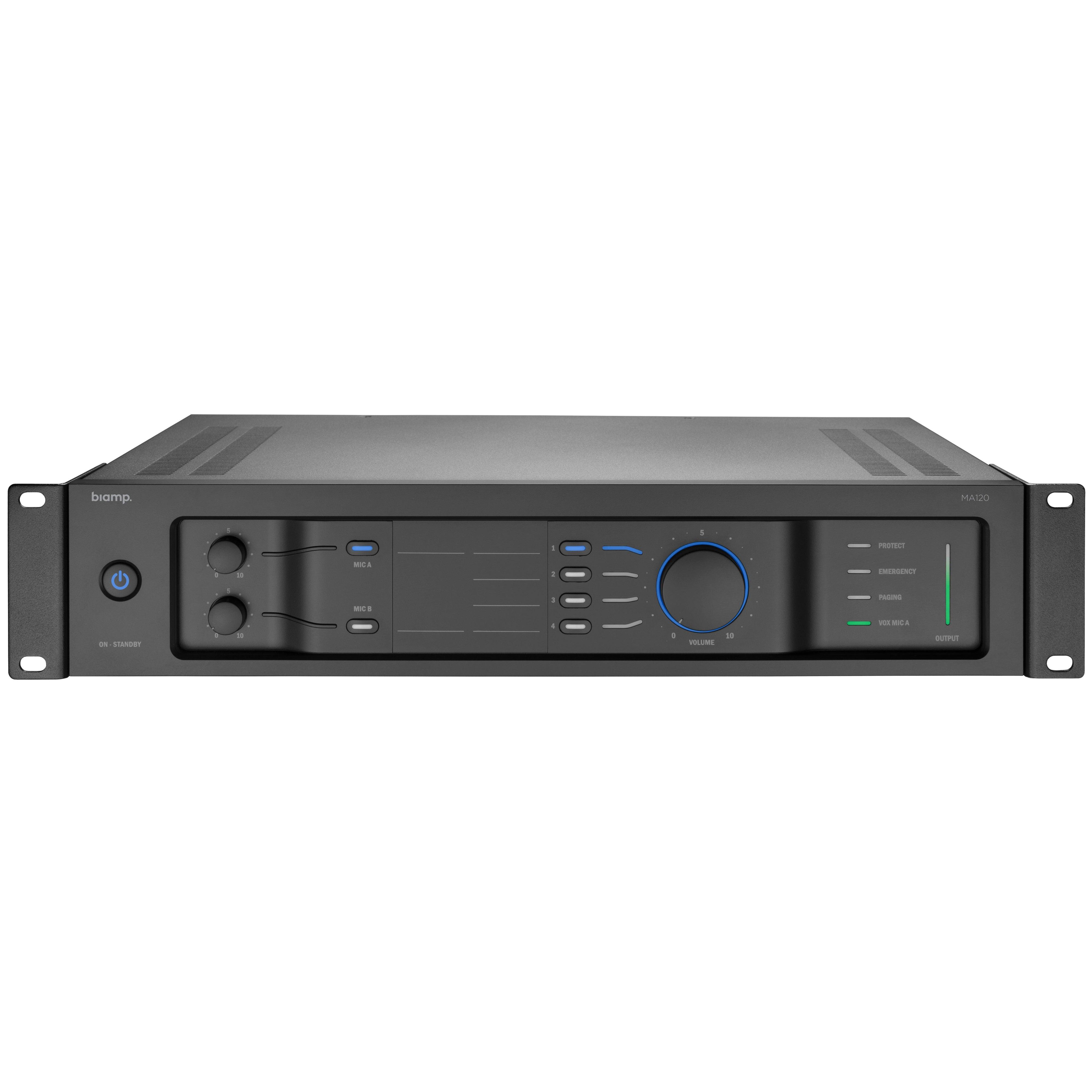 Biamp MA120 Mixer Amplifier 19" 2 Mic/line Input, 4 Stereo Line Inputs, Paging Mic with Chime - MusicMajlis