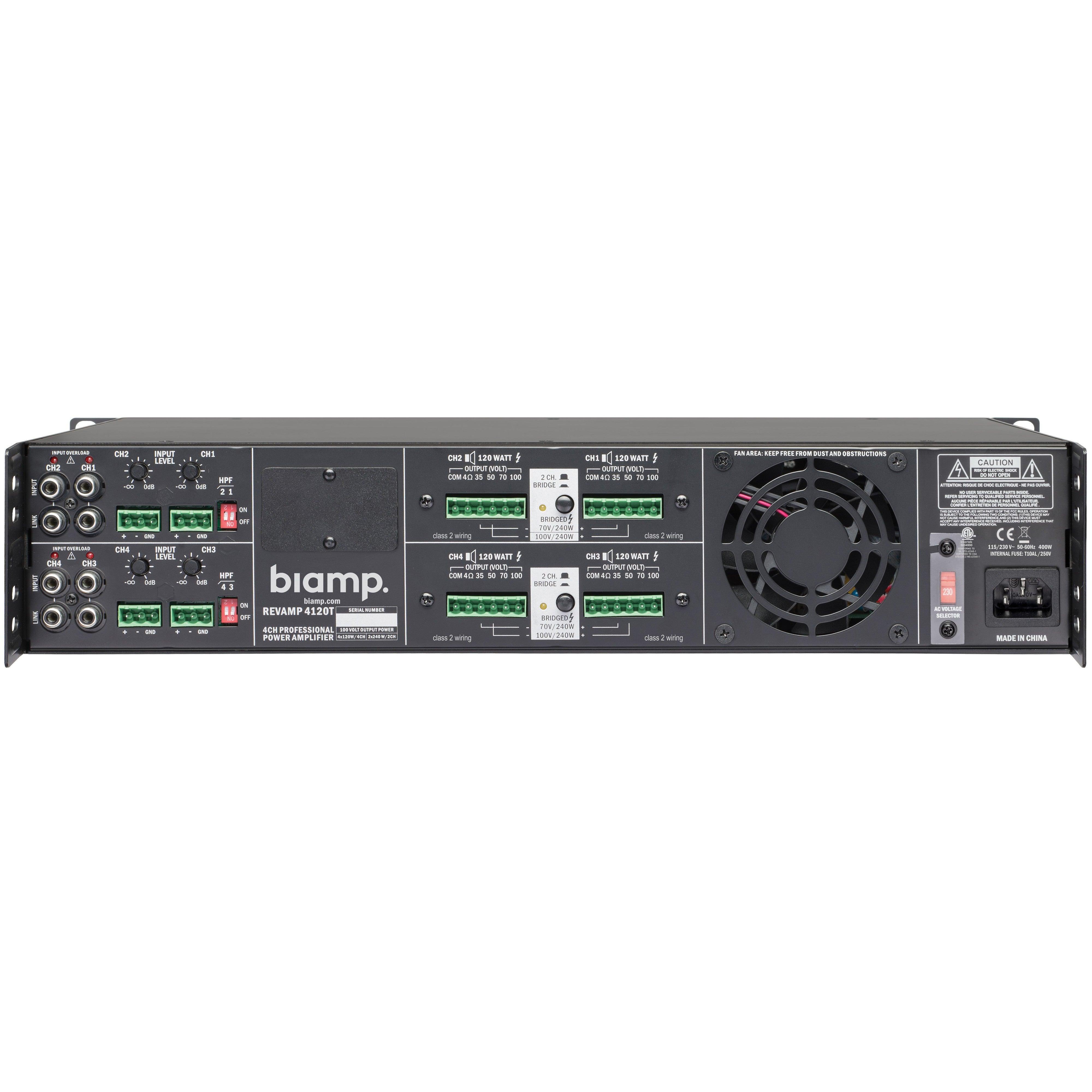 Biamp REVAMP4120T 4-channel 100V bridgeable digital power amplifier, 4 x 120W - MusicMajlis