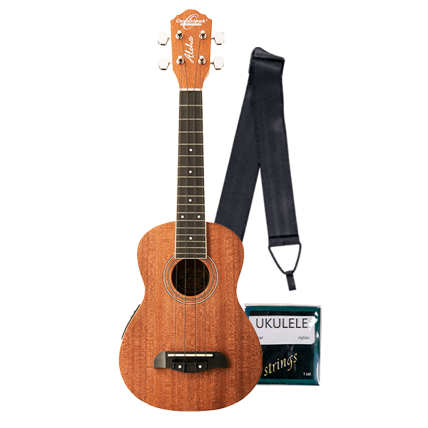 Oscar Schmidt OU2E Ukulele 21" With Ukulele Strings Set and Guitar Strap 50 MM Nylon - MusicMajlis