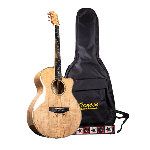 Tansen GF90CSM Guitar Acoustic 40" HPL Fingerboard Natural With Guitar Bag Acoustic, Guitar Strap, Guitar Pick and Capo - MusicMajlis