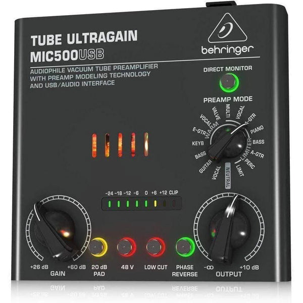 Behringer MIC500USB Audiophile Vacuum Tube Preamplifier with Preamp Modeling Technology and USB/Audio Interface - MusicMajlis