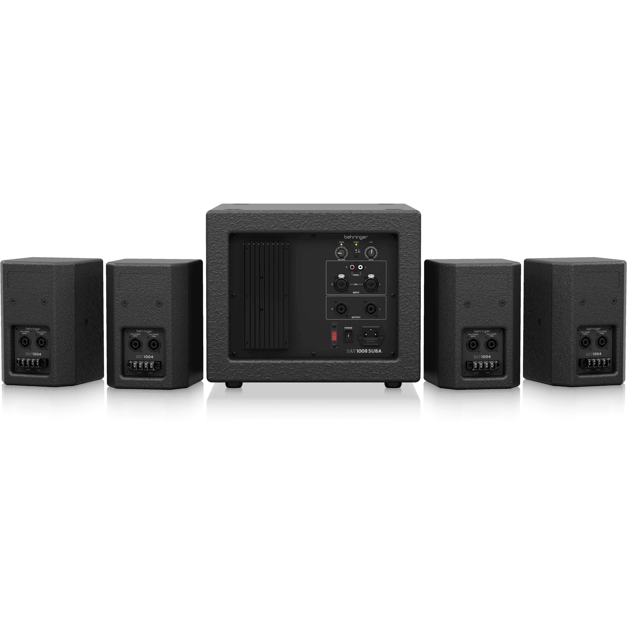 Behringer SAT1004 600W Bundle 4 X 4" Passive PA Speakers and 1 x 8" Active PA Subwoofer - MusicMajlis