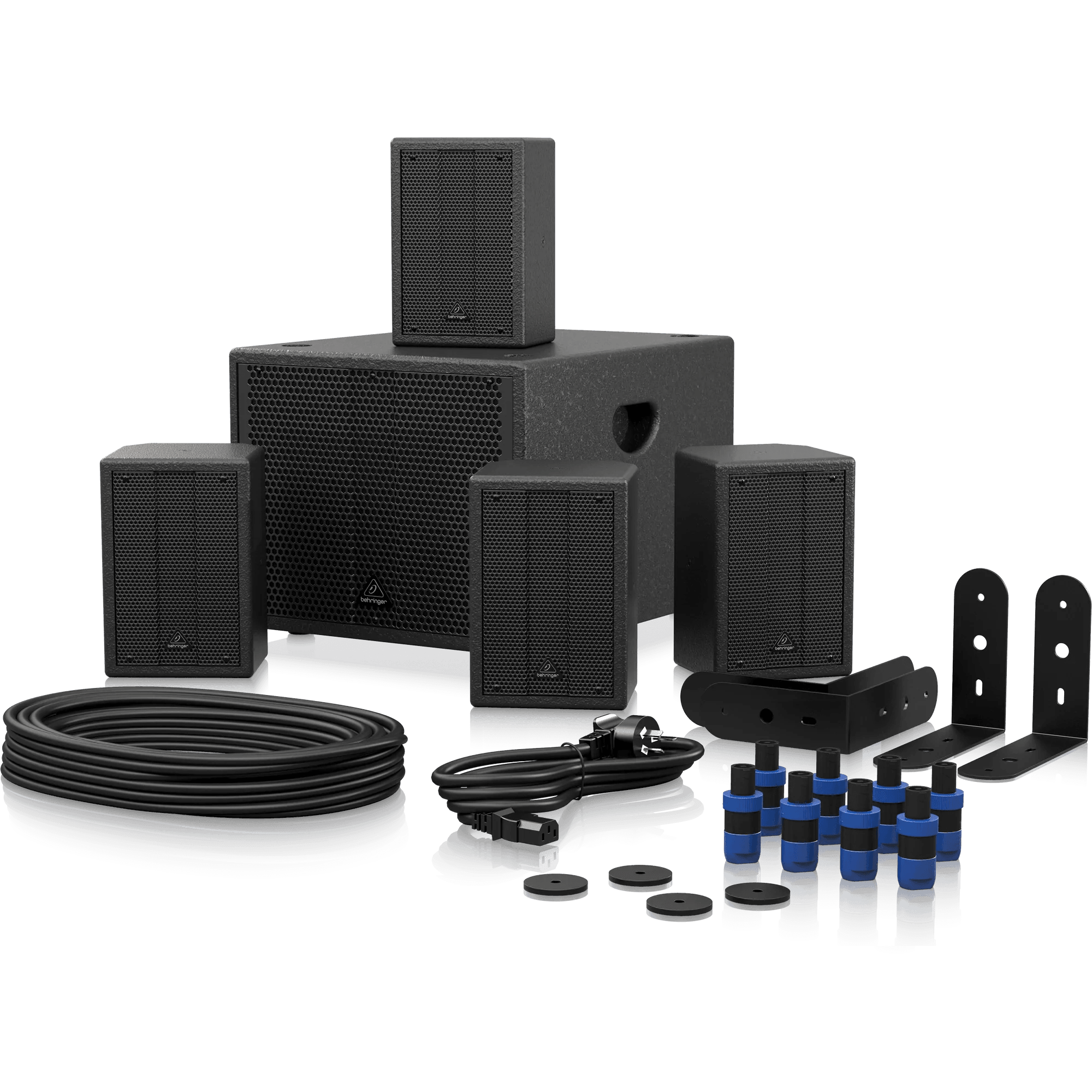 Behringer SAT1004 600W Bundle 4 X 4" Passive PA Speakers and 1 x 8" Active PA Subwoofer - MusicMajlis