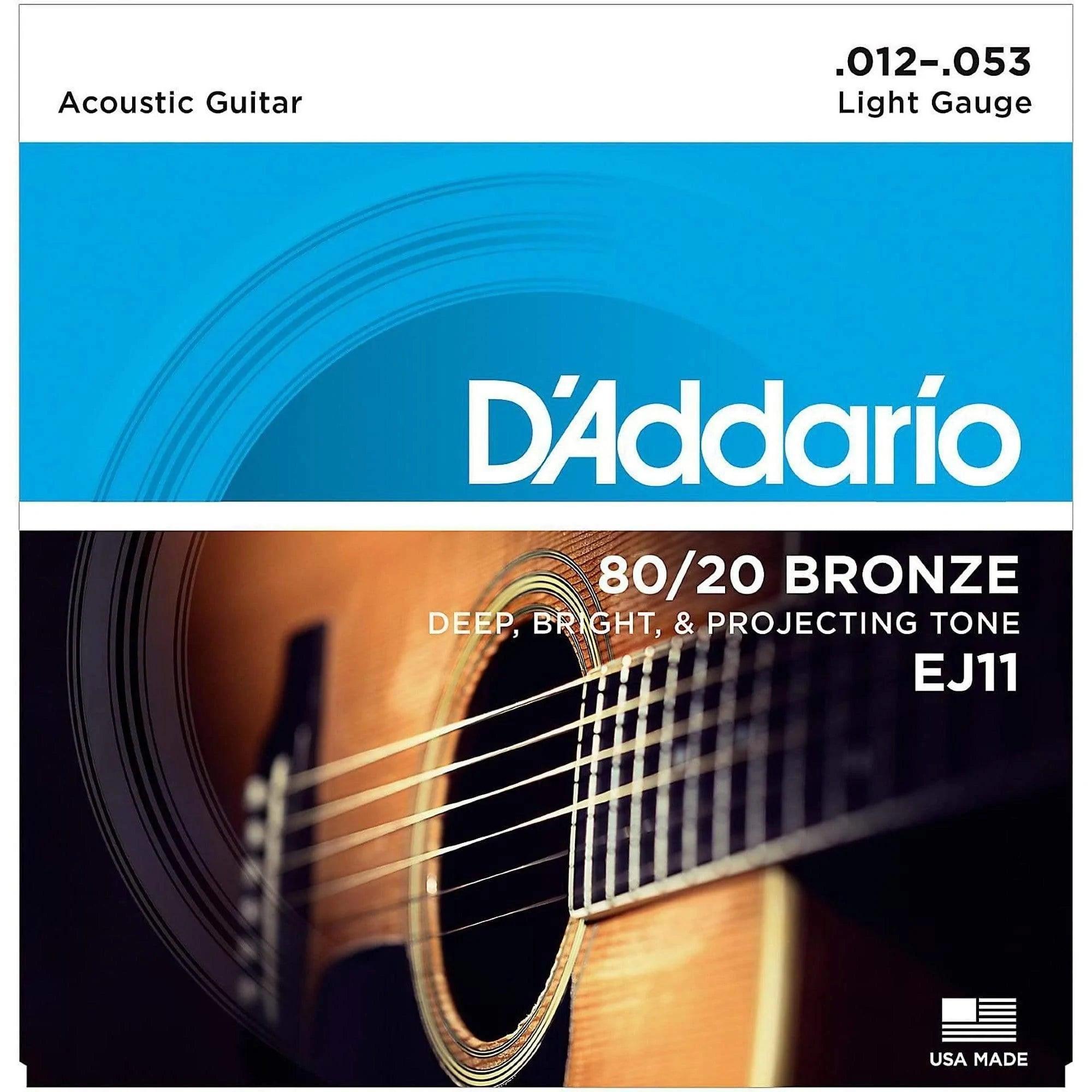 D'Addario EJ11 80/20 Bronze Acoustic Guitar Strings, Light, 12-53 - MusicMajlis