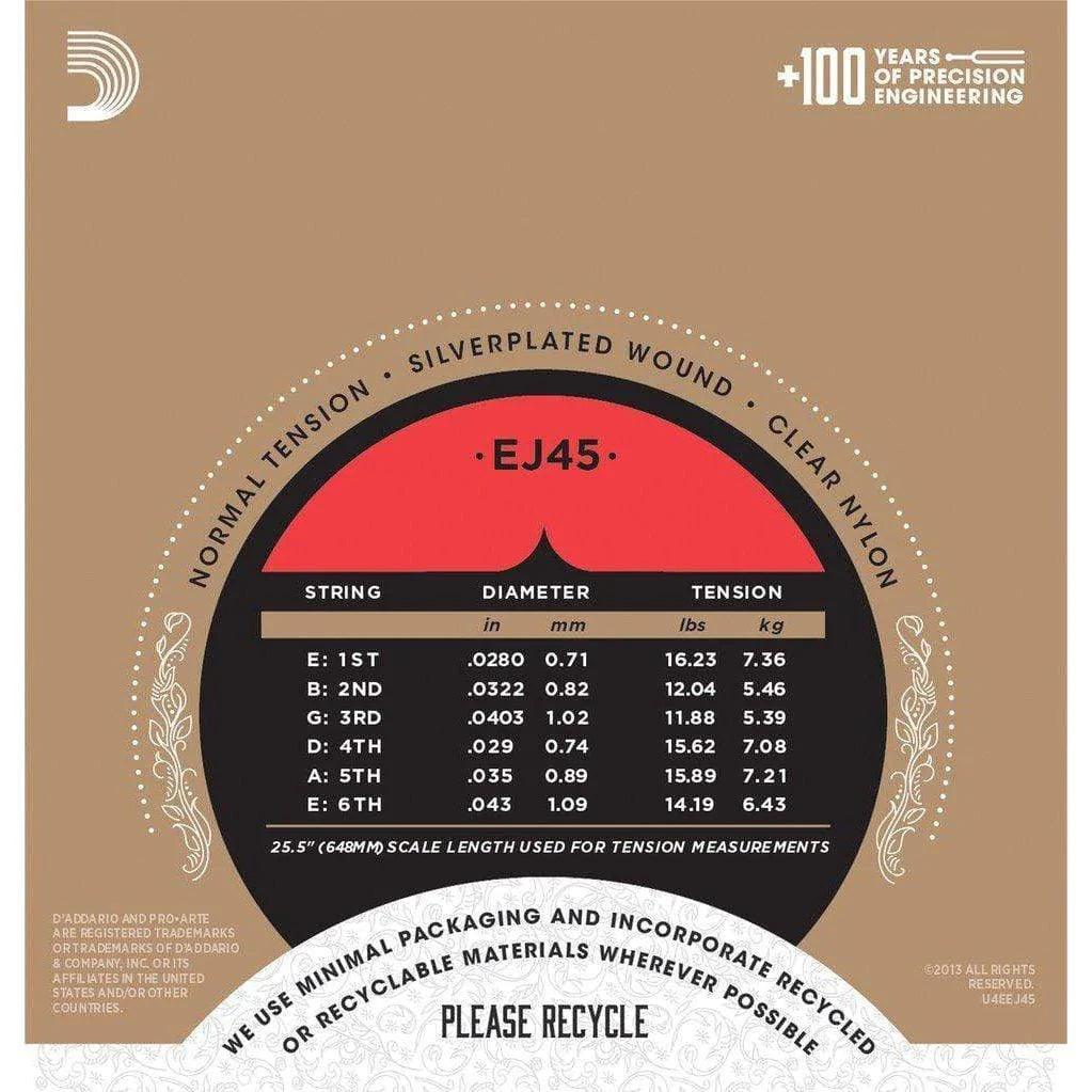 D'addario EJ45 Pro-Arté Normal Tension - Classical Guitar Strings - MusicMajlis
