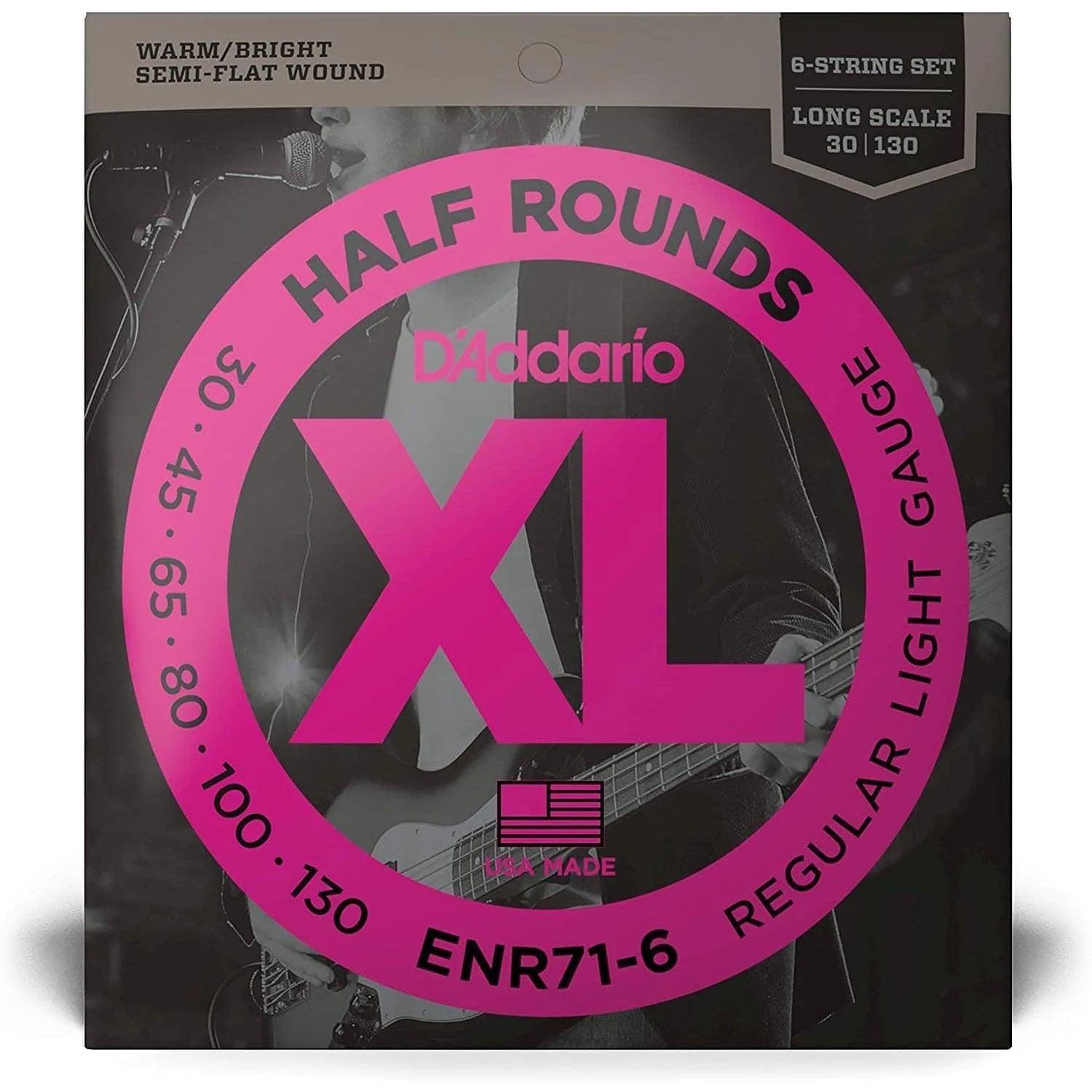D'Addario ENR71-6 Set of 6 String Bass Half Rounds Semi Flatwound 30 - 130 Gauge Long Scale - MusicMajlis