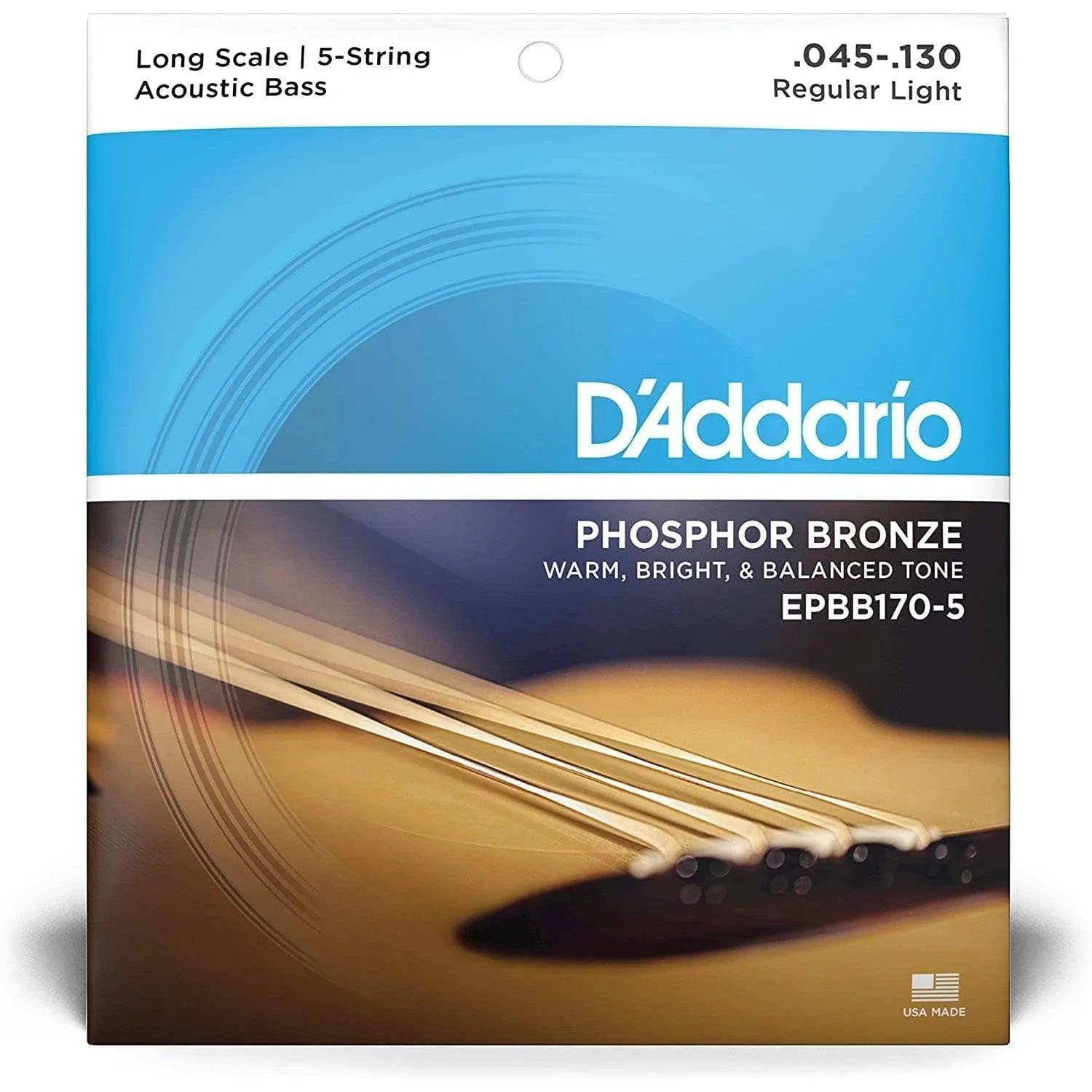 D'Addario EPBB170-5 Set of 5 String Acoustic Bass Phosphor Bronze 45 - 130 Gauge Long Scale - MusicMajlis