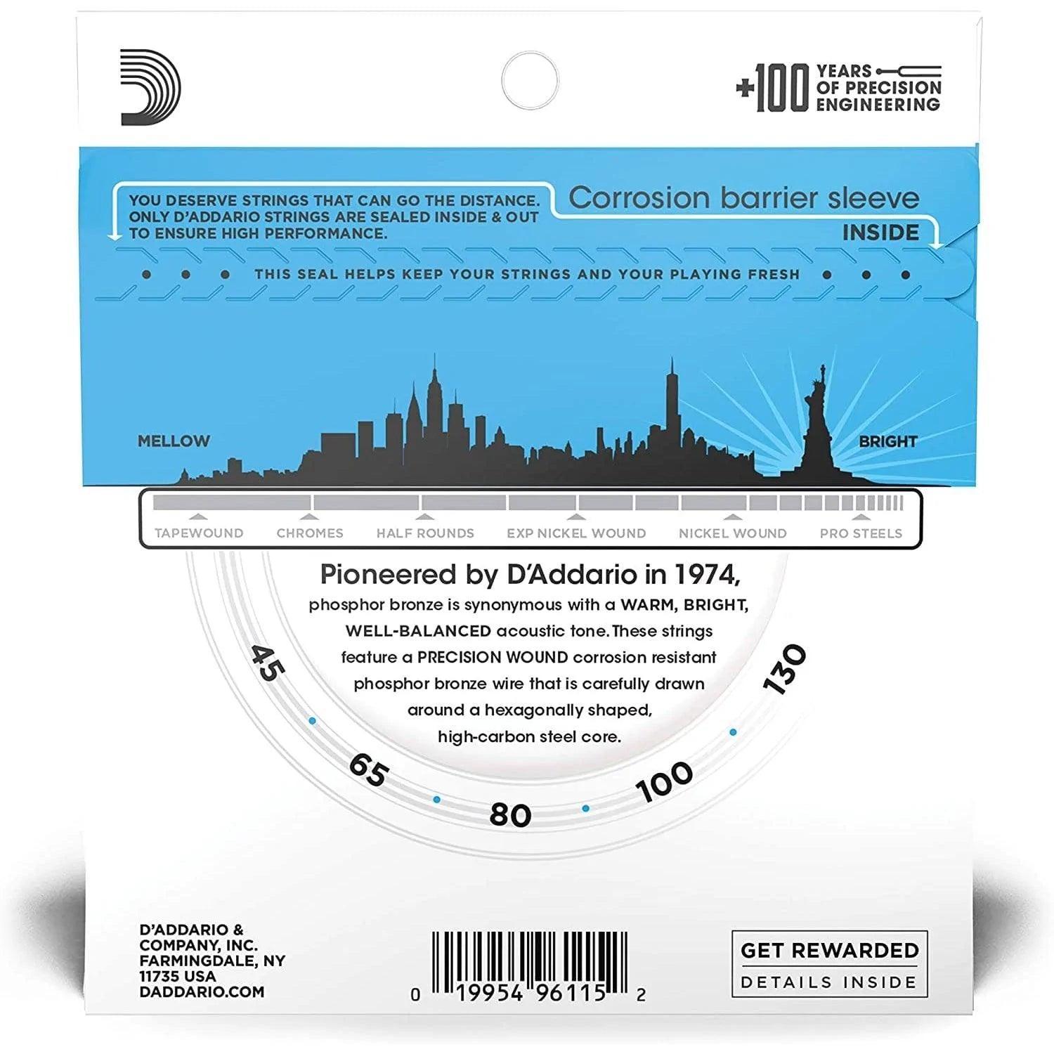 D'Addario EPBB170-5 Set of 5 String Acoustic Bass Phosphor Bronze 45 - 130 Gauge Long Scale - MusicMajlis