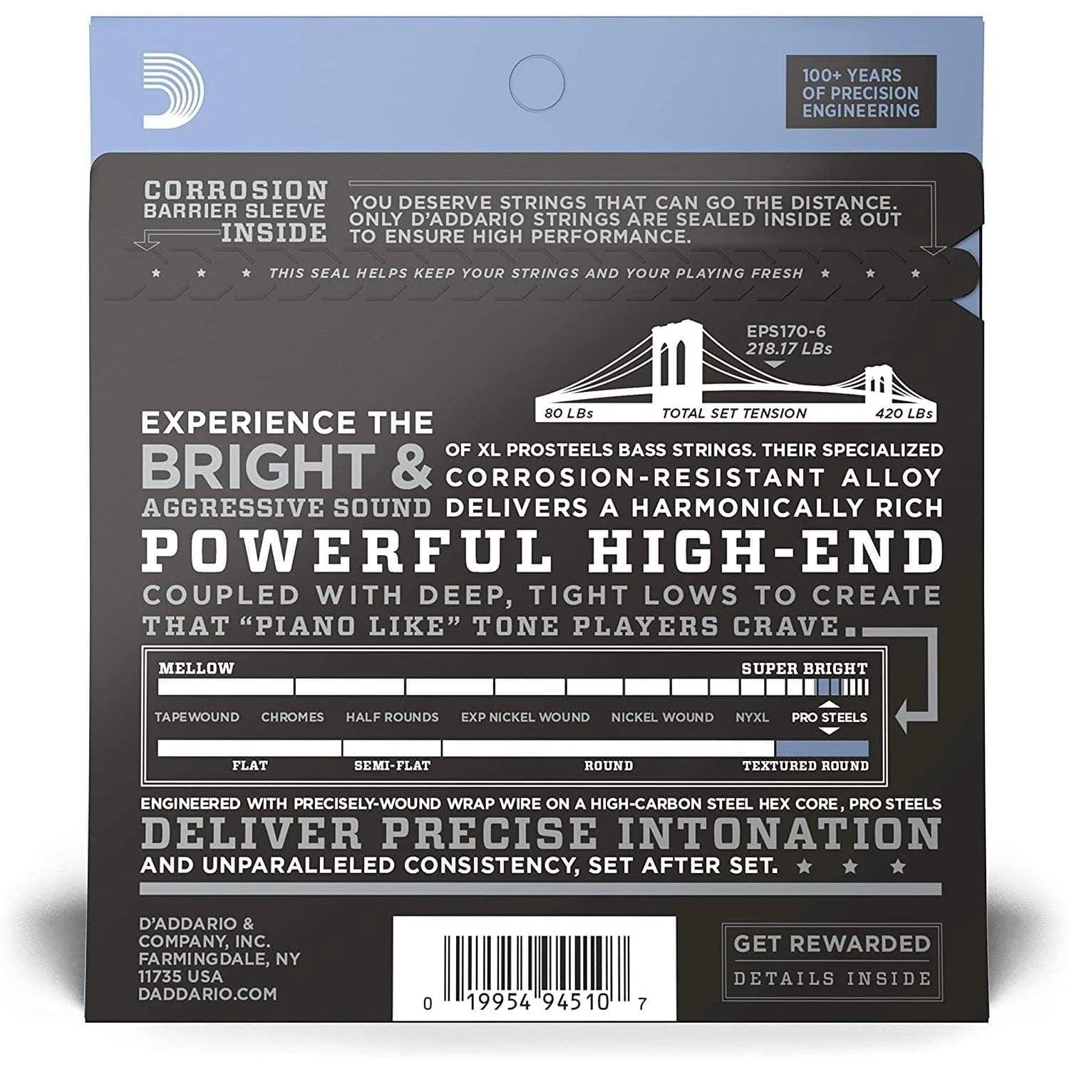 D'Addario EPS170-6 Set of 6 String Bass Pro Steel 30 - 130 Gauge Long Scale - MusicMajlis