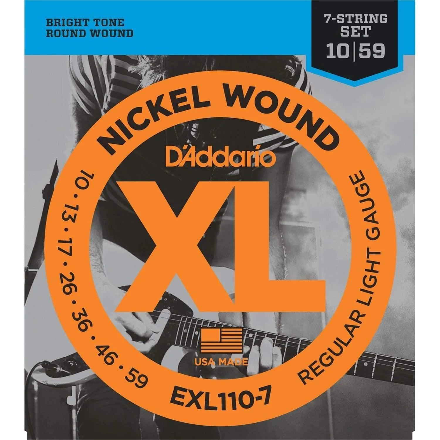 D'Addario EXL110-7 XL Nickel Wound Electric Guitar Strings (Regular Light 7-string) - MusicMajlis