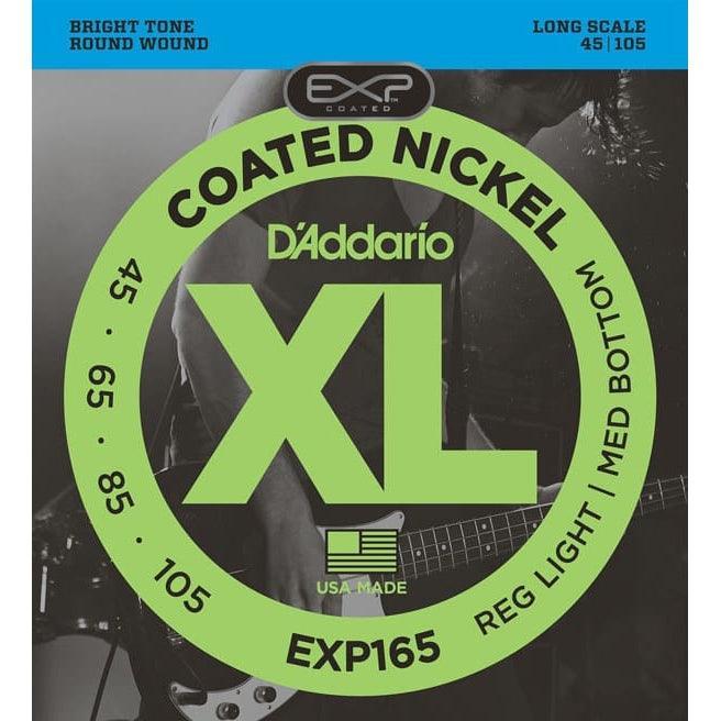 D'Addario EXP165 Set of 4 String Bass Coated Nickel 45 - 105 Gauge Long Scale - MusicMajlis