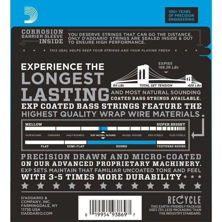 D'Addario EXP165 Set of 4 String Bass Coated Nickel 45 - 105 Gauge Long Scale - MusicMajlis