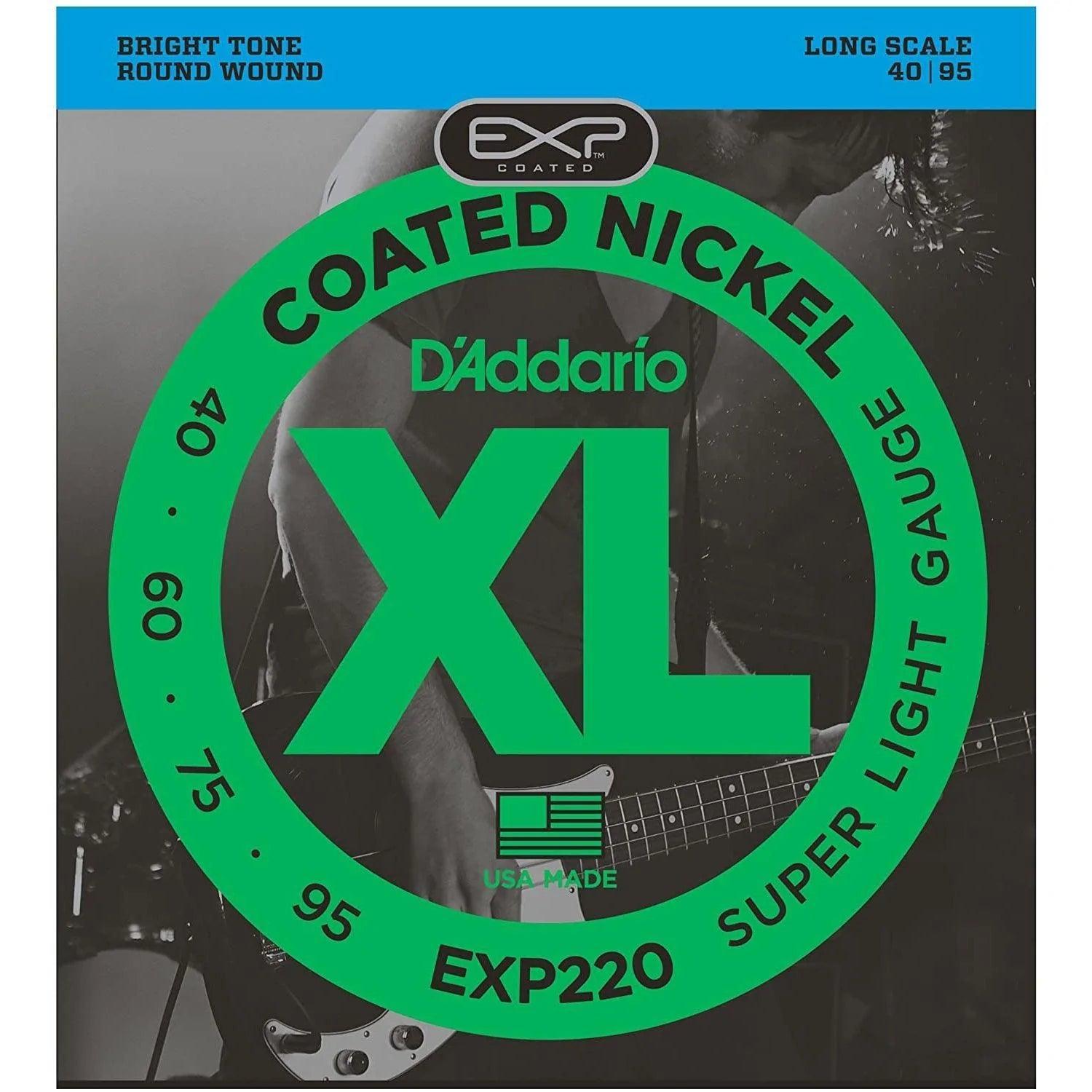 D'Addario EXP220 Set of 4 String Bass Coated Nickel 40 - 95 Gauge Long Scale - MusicMajlis