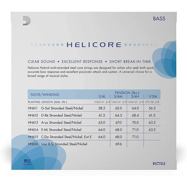 D'Addario Helicore 3/4 Double Bass String Set Medium Tension - MusicMajlis