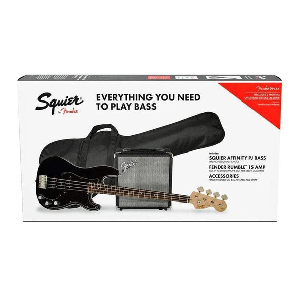 Fender Squier Affinity PJ Bass Guitar Bundle - Black - MusicMajlis