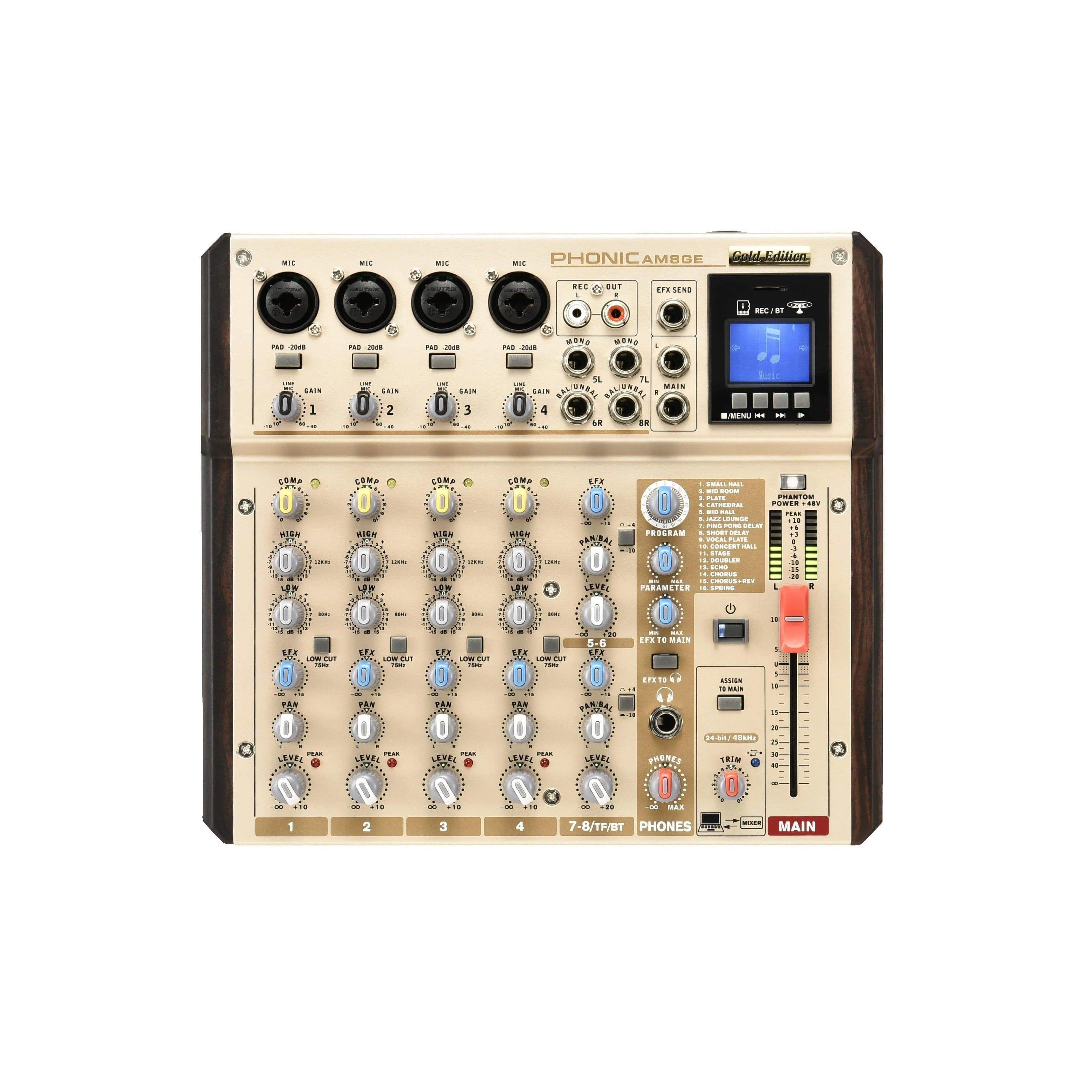 Phonic AM8GE Compact Mixer w/ DFX/BT/TF Recorder/USB - MusicMajlis