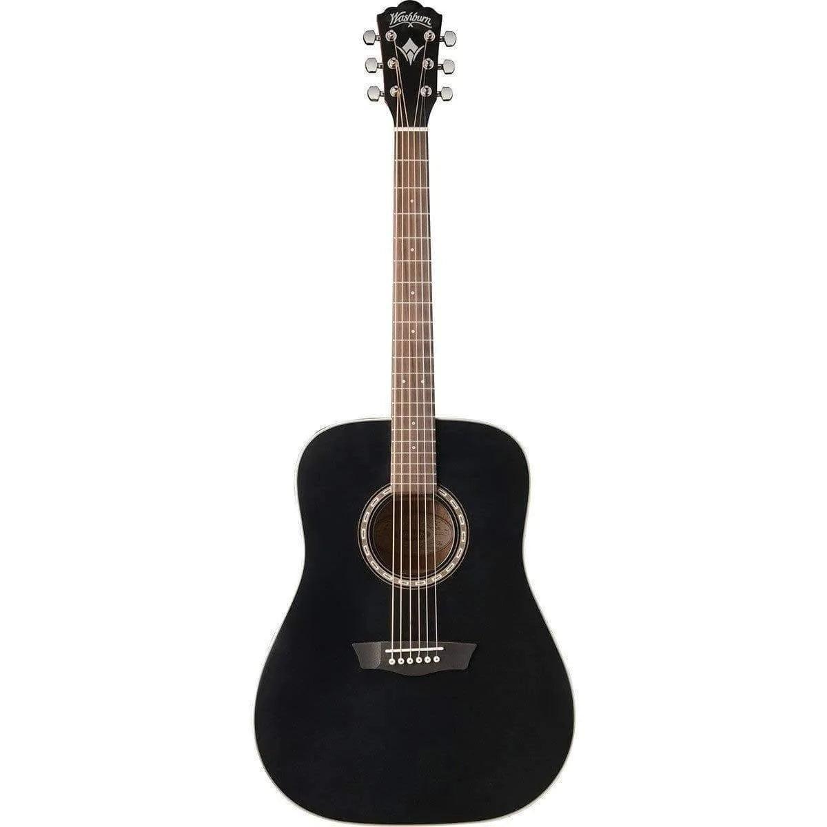 Washburn WD7SBM Dreadnought Semi-Acoustic Guitar - Black Matte - MusicMajlis
