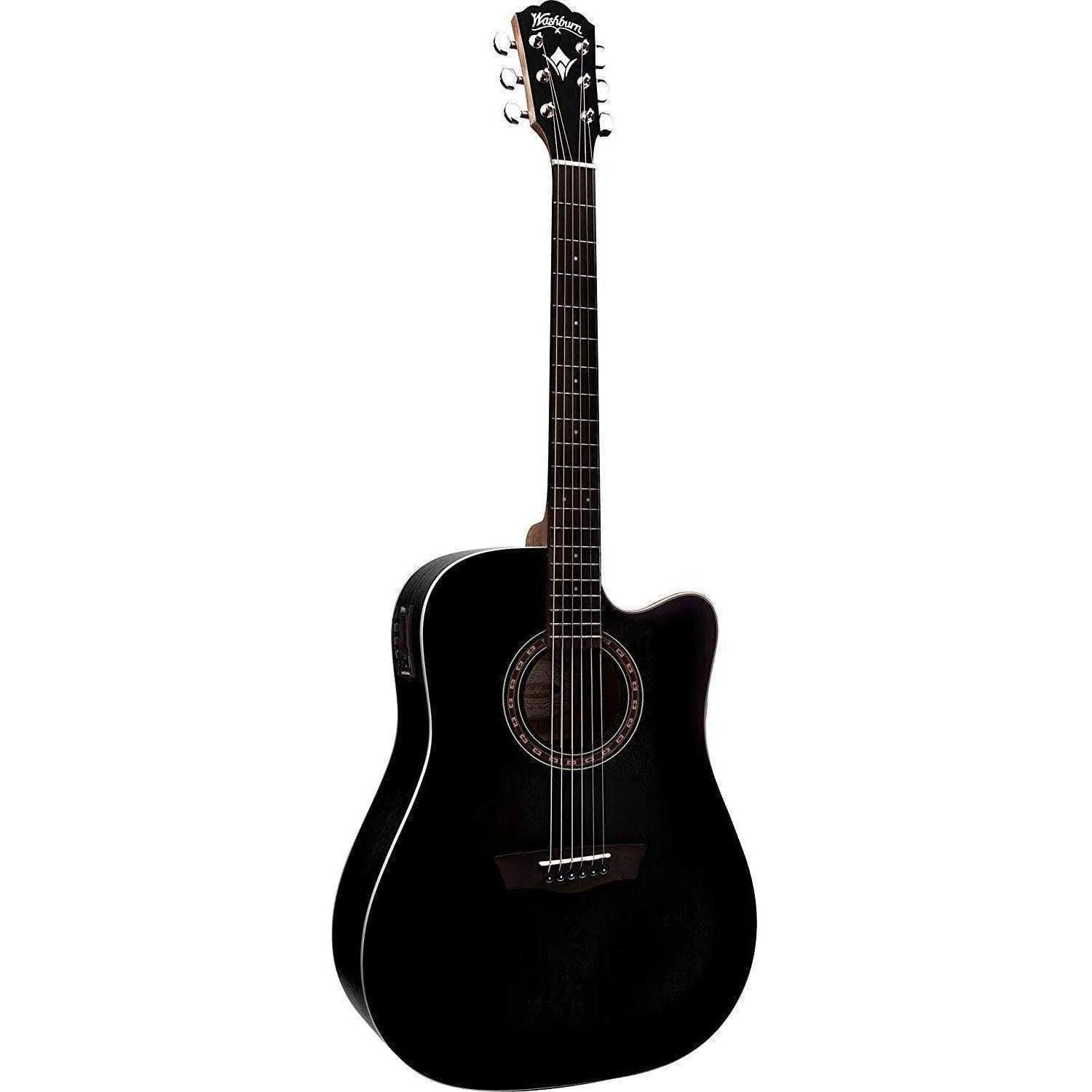 Washburn WD7SCEBM Dreadnought Semi-Acoustic Guitar - Black Matte (Display Piece) - MusicMajlis