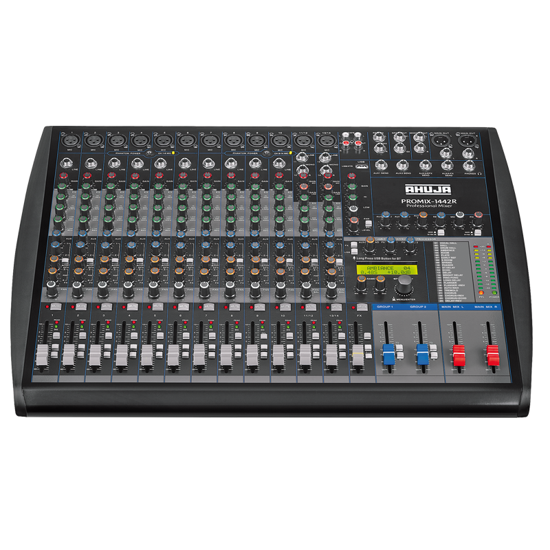 Ahuja PROMIX-1442R With Built-in MP3 Recorder, 24 Digital Effects, 2 Group Outputs, 48V Phantom Supply on all Channels AC Operation