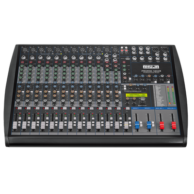 Ahuja Promix-1442R مع مسجل MP3 مدمج ، 24 تأثيرًا رقميًا ، مخرجات مجموعة 2 ، 48 فولت متزايد على جميع القنوات AC.