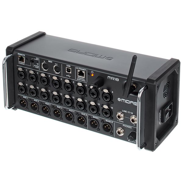 Midas MR18 18-Input Digital Mixer for iPad/Android Tablets with 16 Midas PRO Preamps, Integrated WiFi Module and Multi-Channel USB Audio Interface
