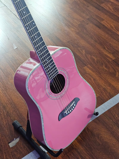 Oscar Schmidt OF2P Folk Acoustic Guitar - Pink -Display Unit Clearance!