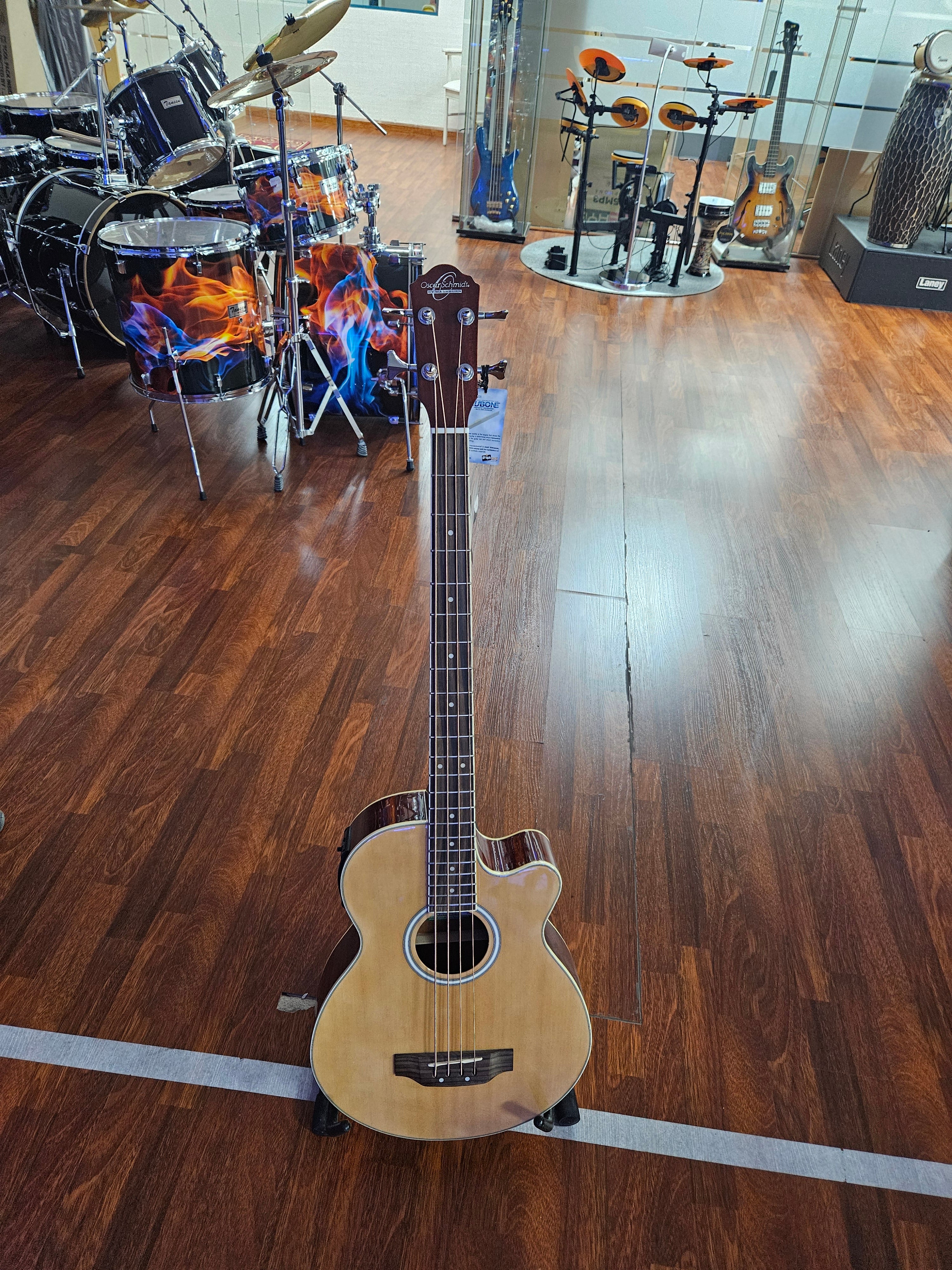 Oscar Schmidt OB100N Semi-Acoustic Bass - Natural -Display Unit Clearance!
