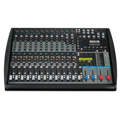 Ahuja Promix-1442 مع مشغل MP3 المدمج ، 48 فولت فانتوم العرض على جميع القنوات AC التشغيل مع 24 تأثير رقمي ، 2 مخرجات المجموعة