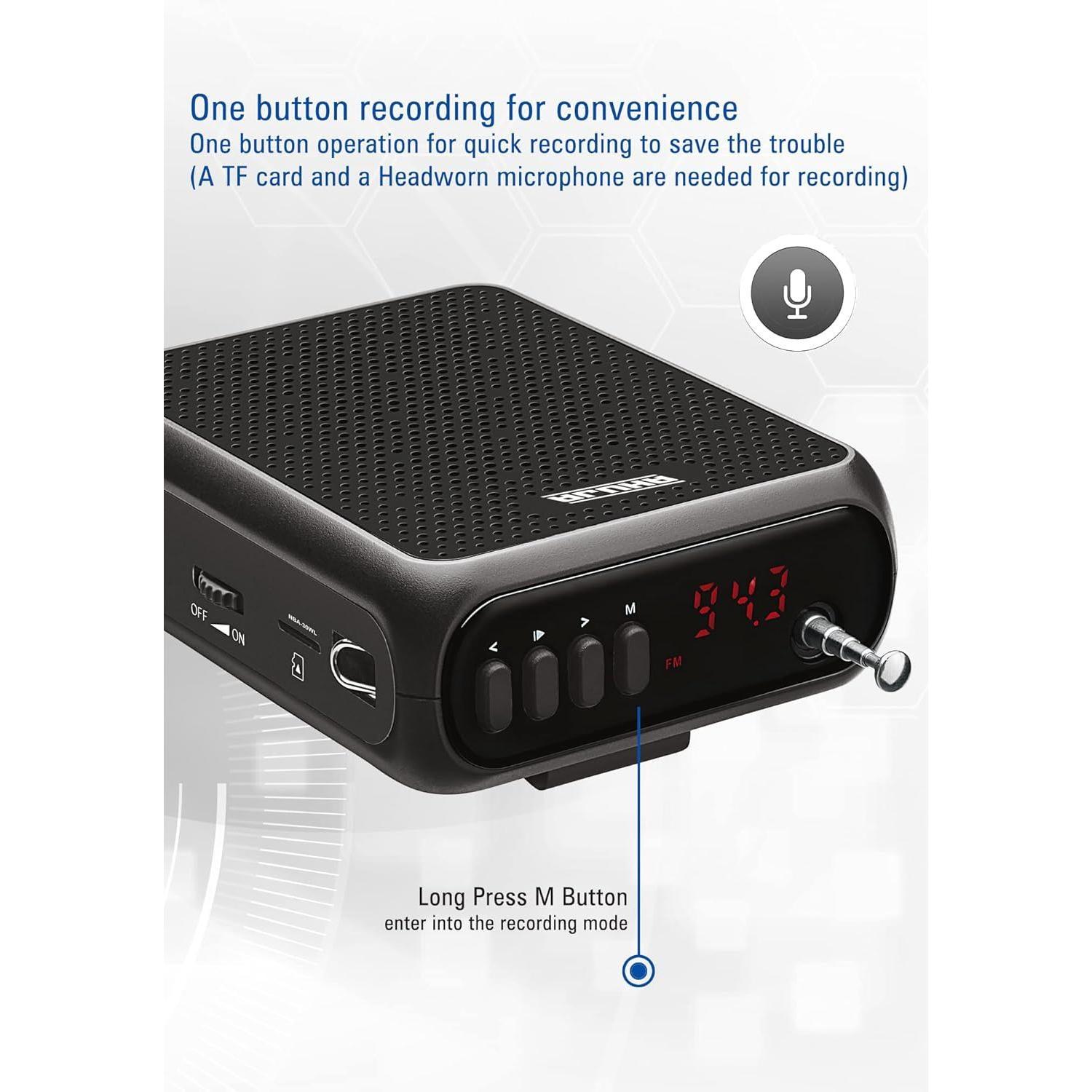 Ahuja NBA30WL PA Amplifier Set Neckband 10W w/ MP3 WAV Recorder Bluetooth TF Card Reader FM Radio Rechargeable Battery