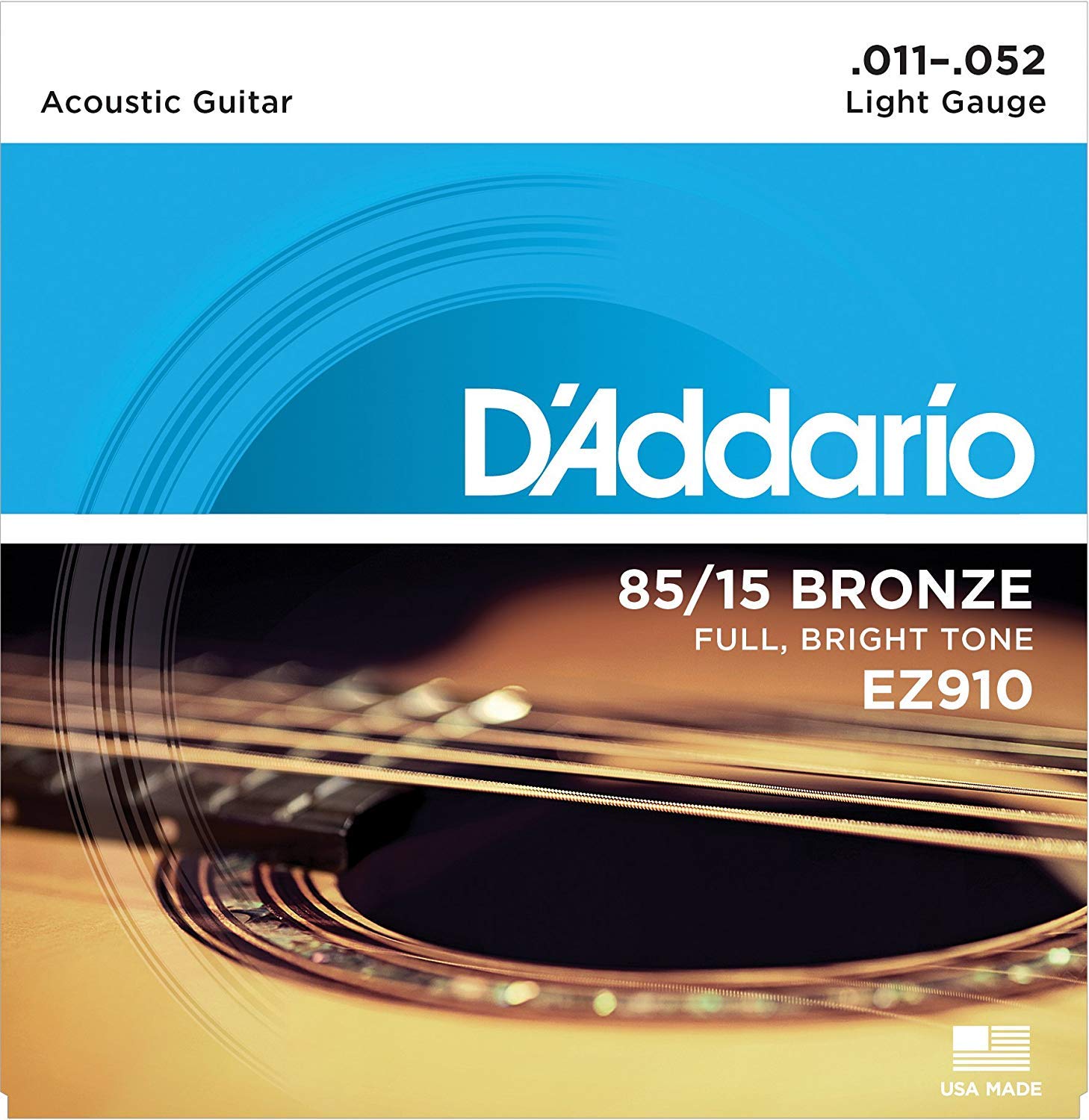 D'Addario EZ910 Acoustic Guitar Strings - 85/15 Bronze (.011-.052 Light Gauge)