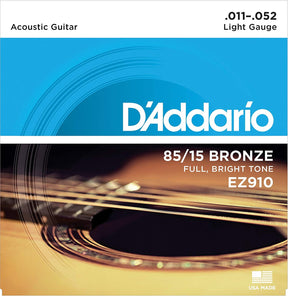 D'Addario EZ910 Acoustic Guitar Strings - 85/15 Bronze (.011-.052 Light Gauge)